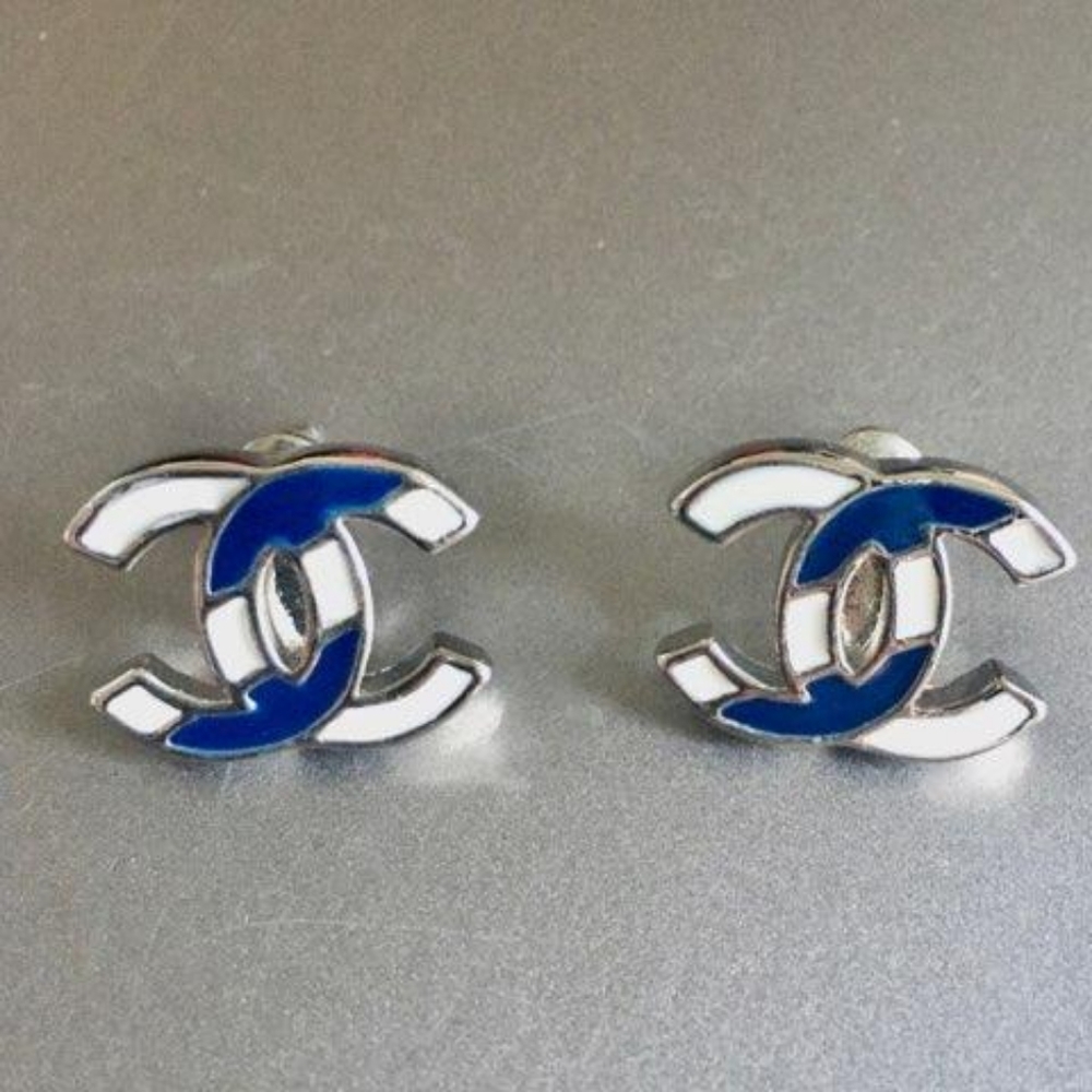 Chanel blue stripes CC earrings